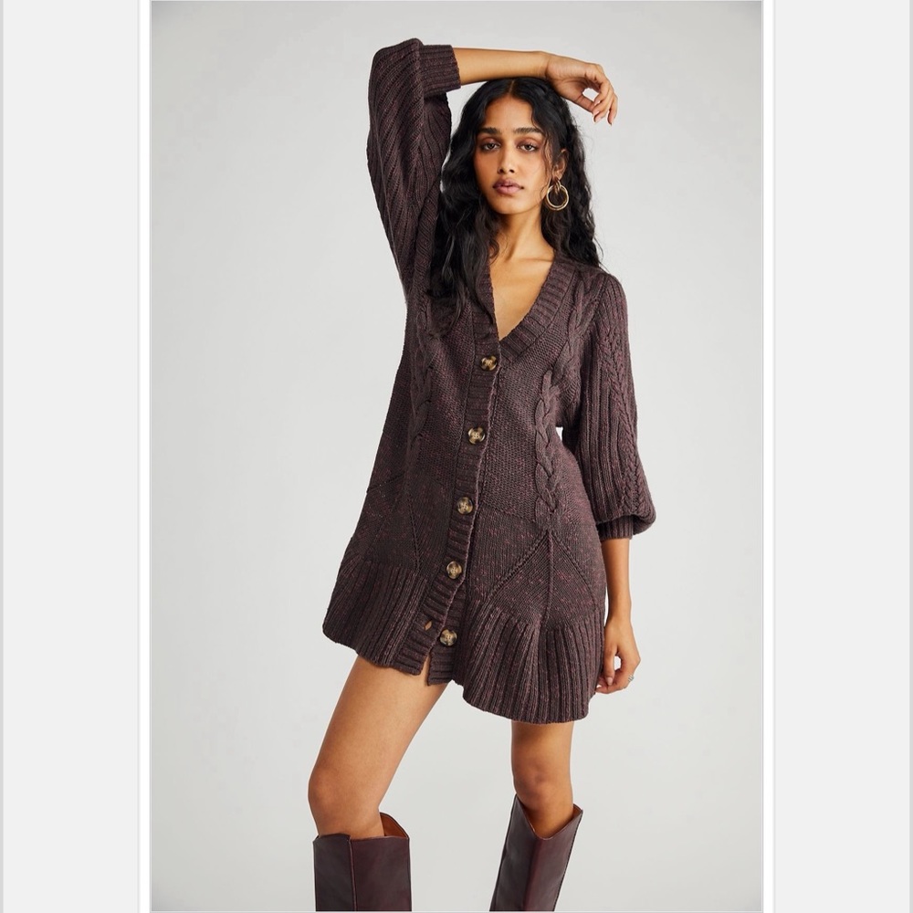 Free People Penelope sweater mini dress Large brown